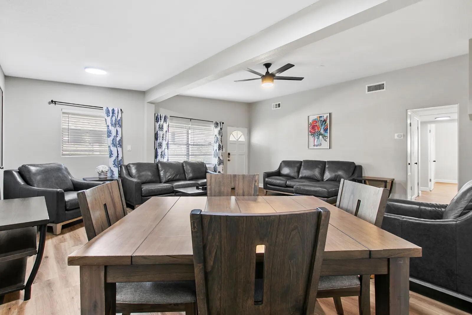 Dining table and shared living area at The Garden at Bennett