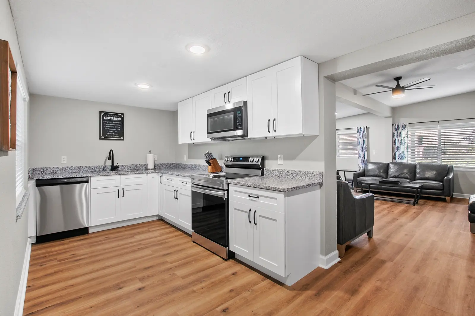 Open kitchen and living space at The Garden at Bennett